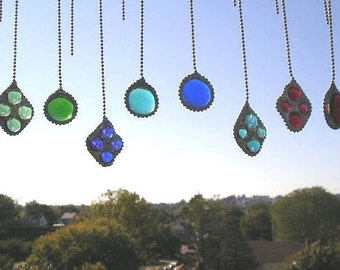 Stained Glass Fan Pull and Light Pull|Pair|Home and Living|Home Decor|LIghting|Glass Art|Handcrafted|Made in America