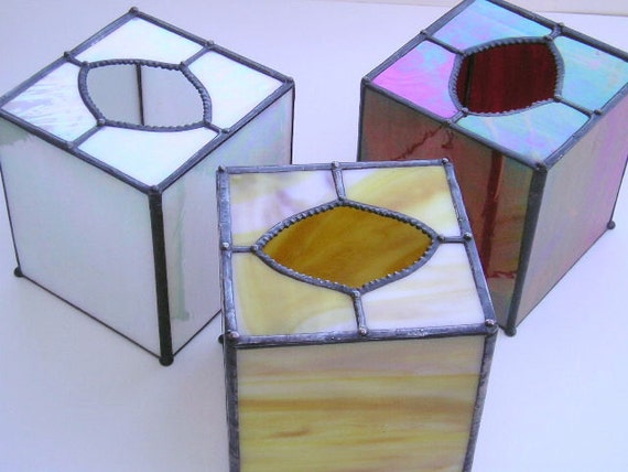 Stained Glass Tissue Box Cover White by CreativeSpiritGlass