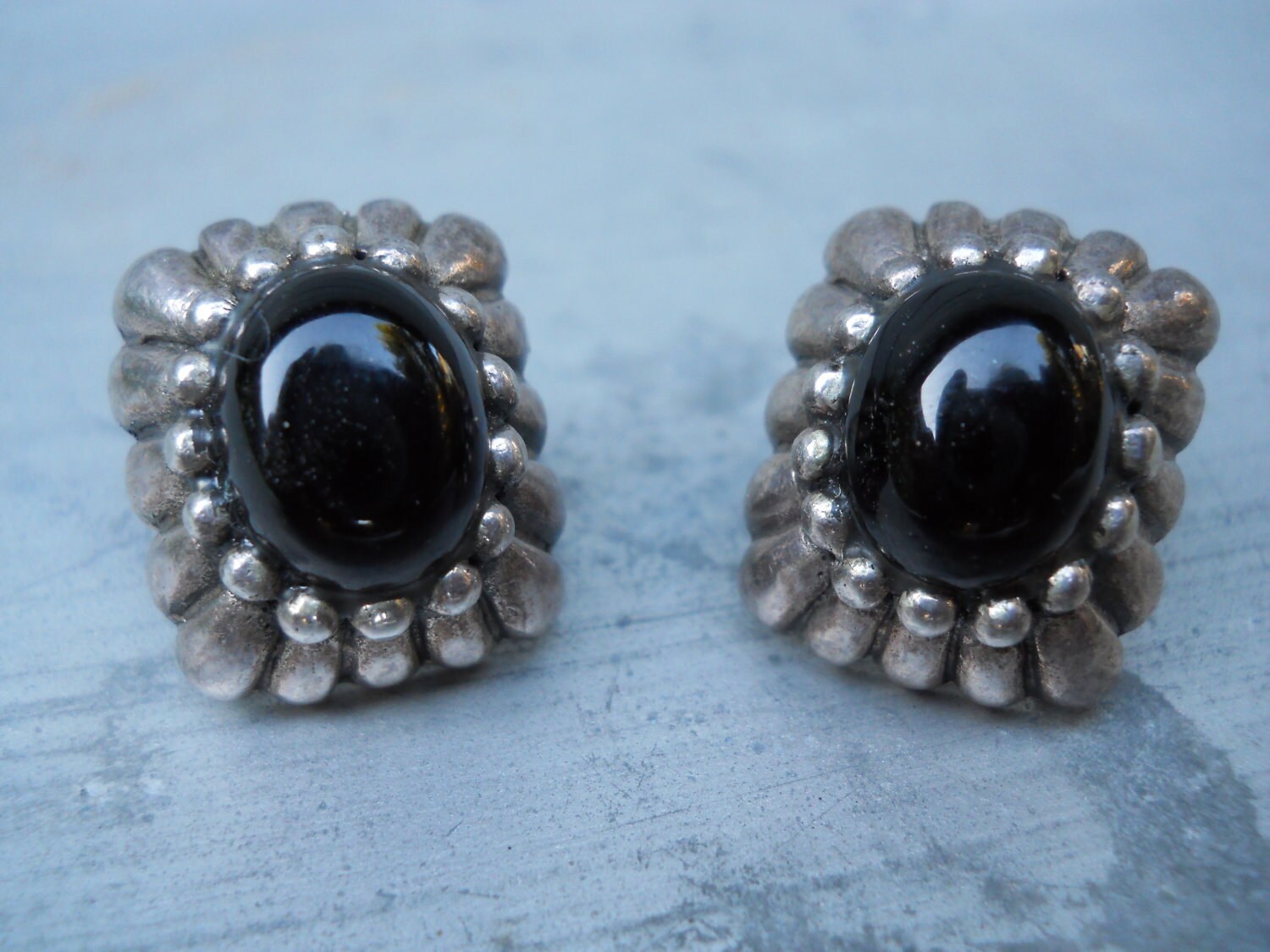 Vintage sterling silver clipon earrings with black by BopandAwe