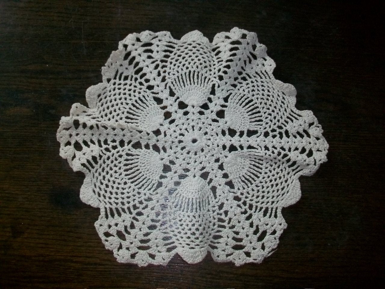 Antique Doily Crocheted Lace Off White Peacock by RedRiverAntiques