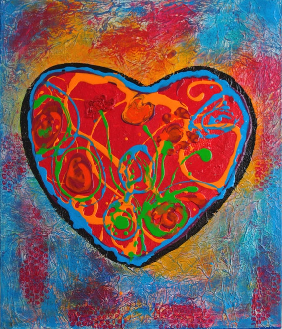 Items similar to Nice textured acrylic pouring heart big sized painting ...