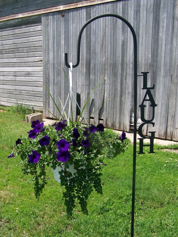 Items similar to Shepherd Hook LAUGH Yard Garden Decor Art Plant Holder Hook on Etsy