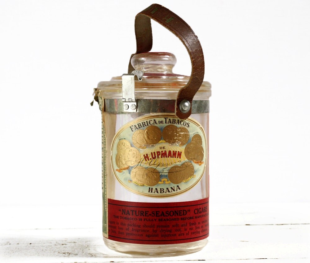 RARE COLLECTOR H. Upmann Cuban Glass Cigar Jar Humidor Pre