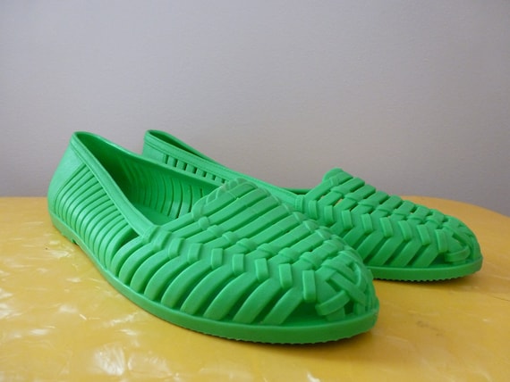80's Jelly Shoes Neon Green Rubber Flats 8