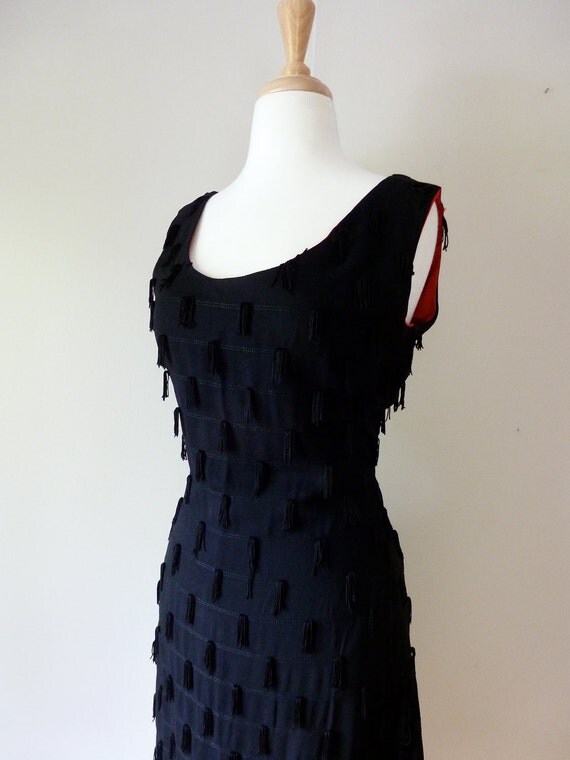 60's Fringe Dress Burlesque Tassels Black with Peekaboo