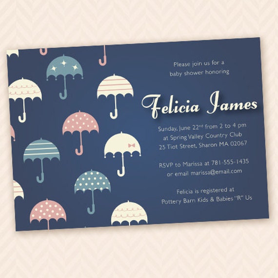 Umbrella Themed Baby Shower Invitation Pink and by LLPapergoods
