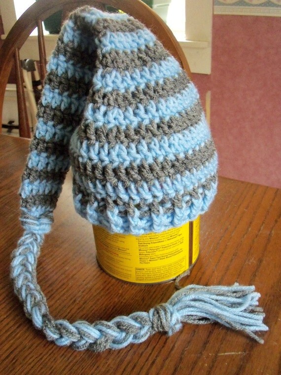 Crochet long braided tail elf hat for baby boy