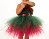 Tutu Dress - Holiday or Christmas Outfit - Green & Burgundy - Enchanted Elf - 12 month - 2 Toddler Girl - Cutie Patootie Designz Il_170x135
