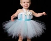 Tutu Dress - Holiday or Christmas Outfit - Aqua Blue & White - Frosted Fairy - 12 month - 2 Toddler Girl - Cutie Patootie Designz Il_170x135