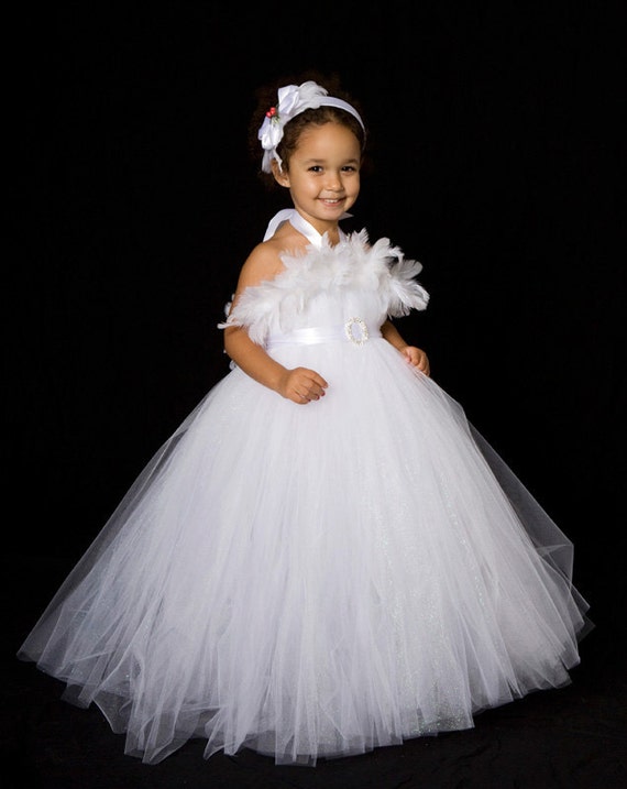 Flower Girl Tutu Dress - White - Winter Wonderland - 12 Month to 2 Toddler Girl Il_570xn