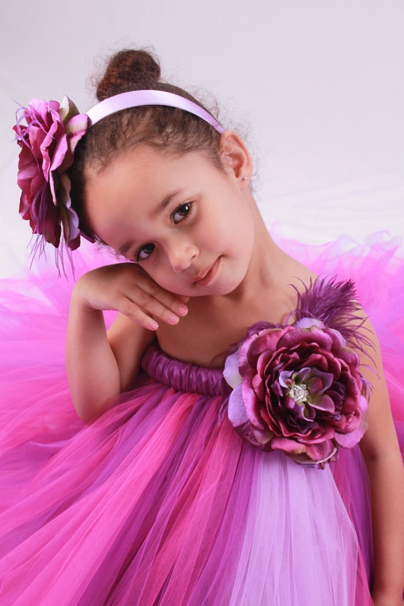 Flower Girl Tutu Dress - Purple & Fuchsia - Wild Berry - 3-4 Toddler Girl Il_570xn