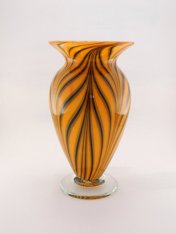 Blown Art Glass Vase Bright Orange