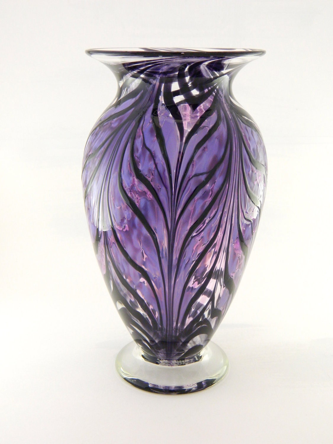 Hand Blown Art Glass Vase Hyacinth Purple And Black
