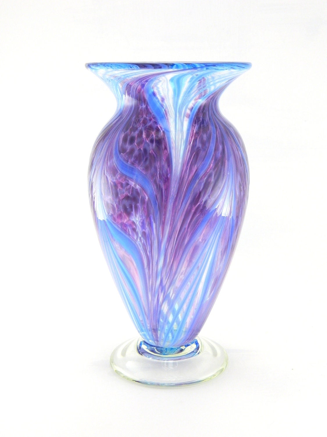 Hand Blown Art Glass Vase Purple Lavender And Bright Blue