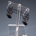 Carved Flower Black Shell and Hematite Beaded Silver Hoop Earrings