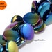 Peacock Feather Rainbow Shell Gemstone Circle Button Coin 13MM Loose Beads 15.5 inch Full Strand (10043840-26 )