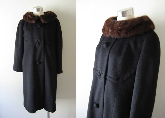 Items similar to Vintage 50s 60s Jackie O Swing Coat with Fur Collar (S ...