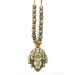 ViNTAGE NATiVE CHIEF NECKLACE / big indian head / beaded suede / chunky statement / made in france .