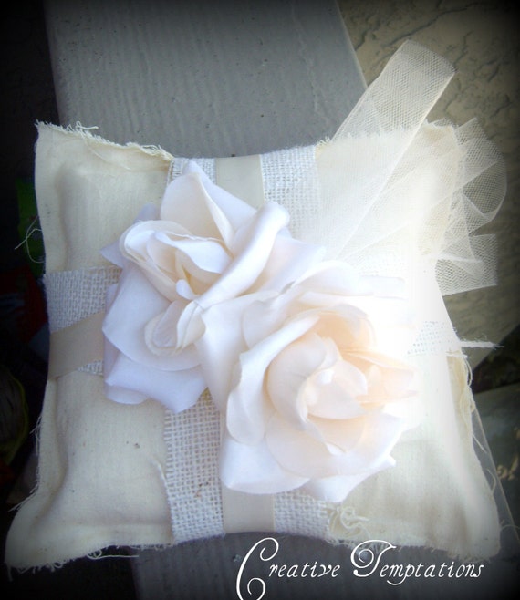 shabby chic ring bearer pillow accented in ivory roses shabby chic ring bearer pillow accented in ivory roses
