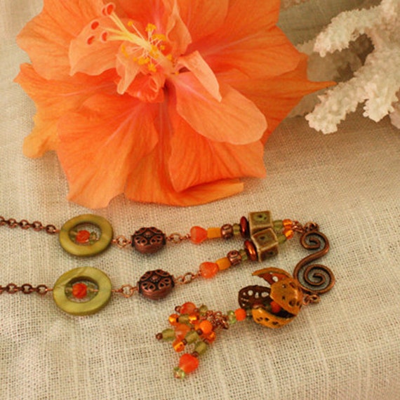 Tangerine Yellow and Lime Torch-Fired Enamel Beaded Necklace