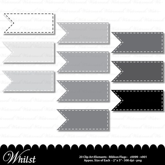 Gray Ribbon digital clip art, digital frame, flag scrapbooking, banner, grayscale, black, white stitches : c0099 & v001 Il_570xn