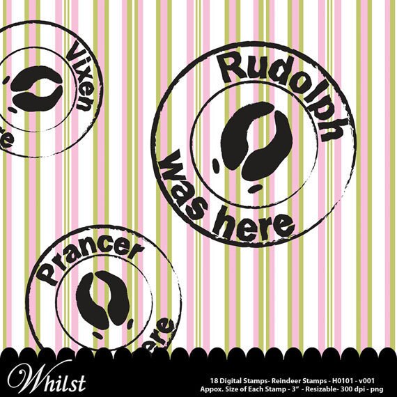 SALE Reindeer Clip Art Christmas digital stamps clipart for digital scrapbooking, Rudolph clip art : h0101 & v001 Il_570xn