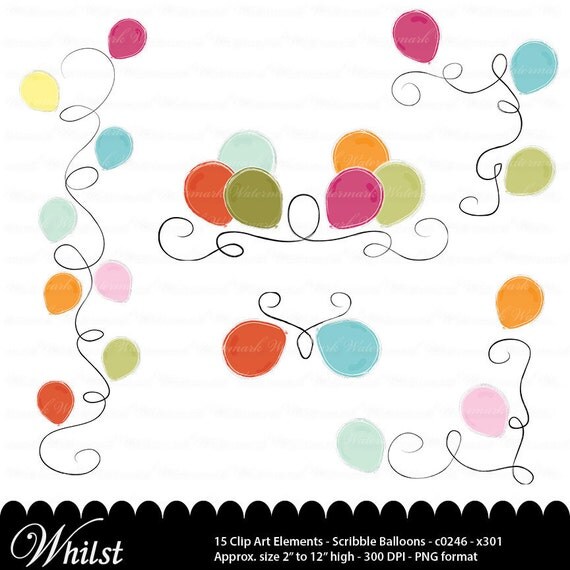 Party clip art balloon clipart party flourishes clip art : c0246 x301 Il_570xn