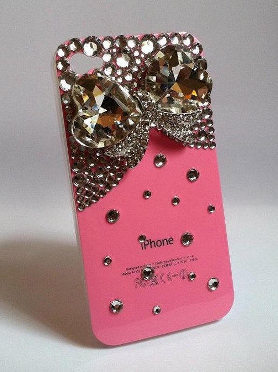 Bling Rhinestone Crystallized Pink Phone Case Jewel Bow for