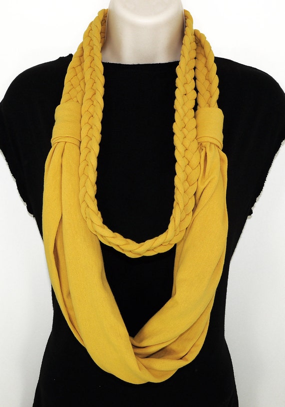 Yellow Braided Scarf Extra Long Infinity Scarf Circle Scarf