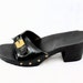 Vintage 1980's Black Patent Italian Leather And Wood Sandals Sz 8