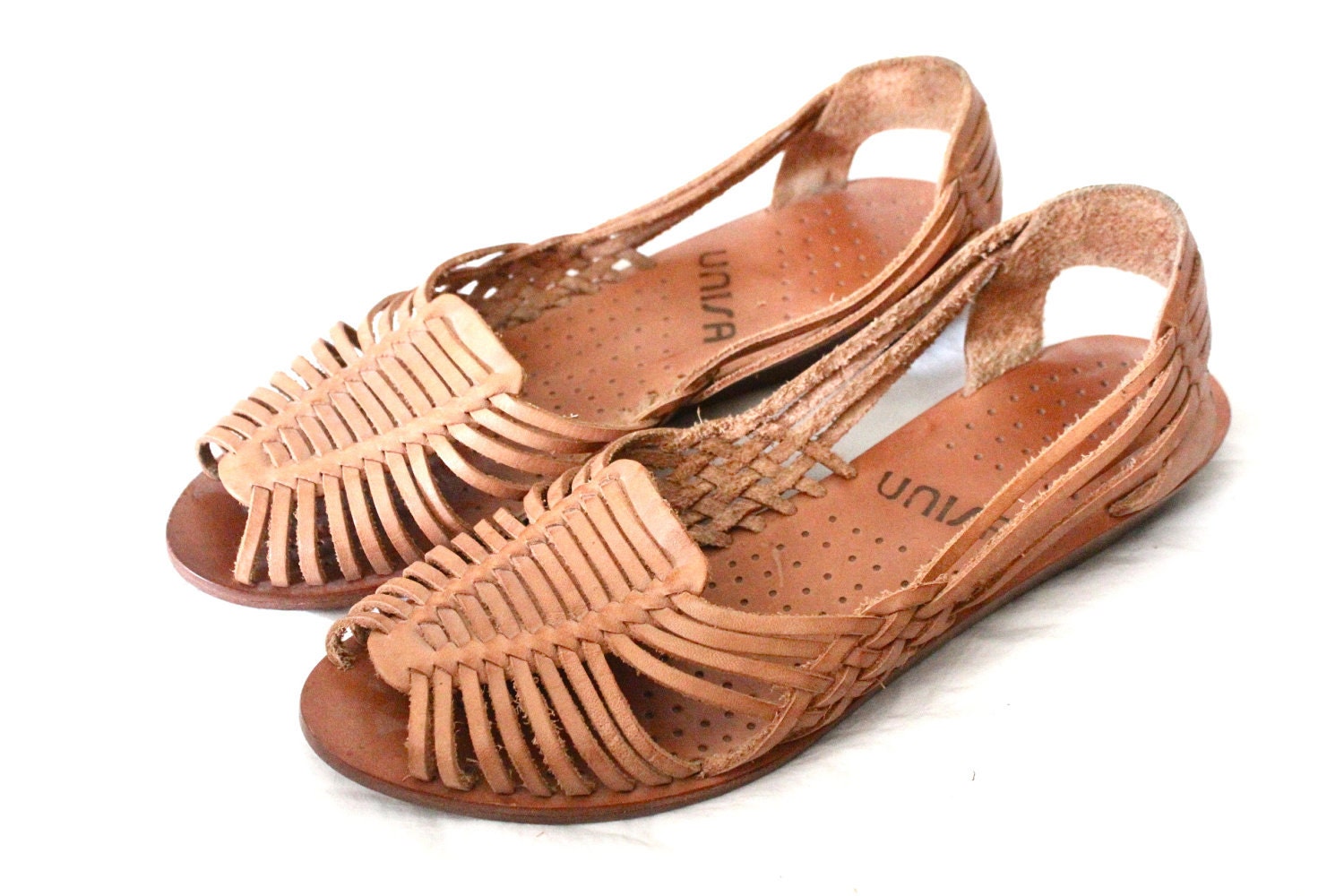 Vintage Caramel Leather Huarache Sandals Sz by claudedonohoshop