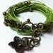 RESERVED LISTING Green Wrap Bracelet With Brass flower charms Double wrap-Ships IMMEDIATELY From Vermont