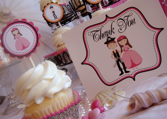 Princess and Pirate Birthday Party Thank you card Il_570xn