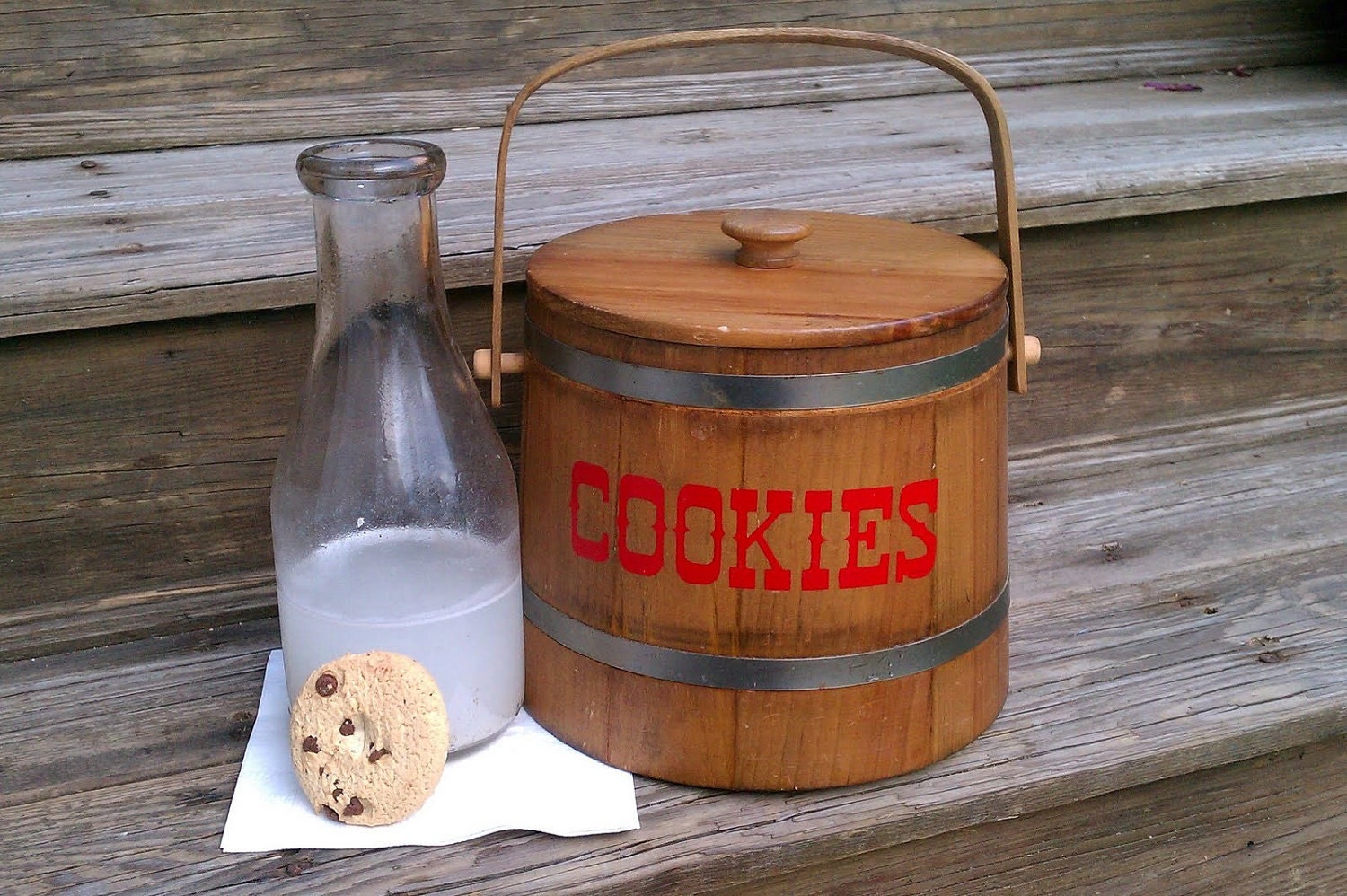 RESERVEDFarmhouse Rustic Cookie Jar Wooden Bucket Western