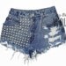 High Waisted, Round Studded, Slashed Denim Cutoff Shorts