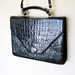 Vintage Black Alligator Skin Embossed Patent Leather Messenger Bag