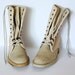 Vintage 90s Beige Chunky Sole Suede and Canvas Lace Up Boots Size 7.5