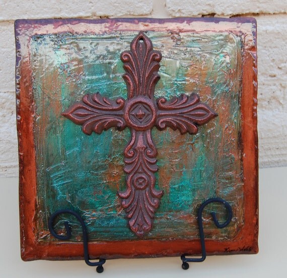 Items similar to Wrought Iron Cross Tile with Display Stand, Crosses