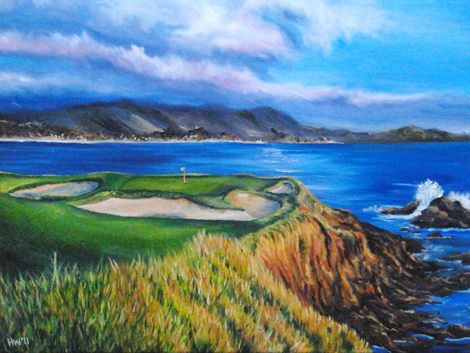 Pebble Beach Ocean oil painting golf course by SouthPawPaintings
