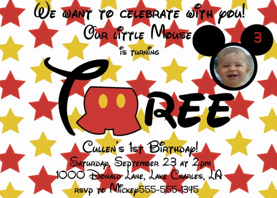 Mickey Mouse Custom Digital Birthday Invitation Il_570xn