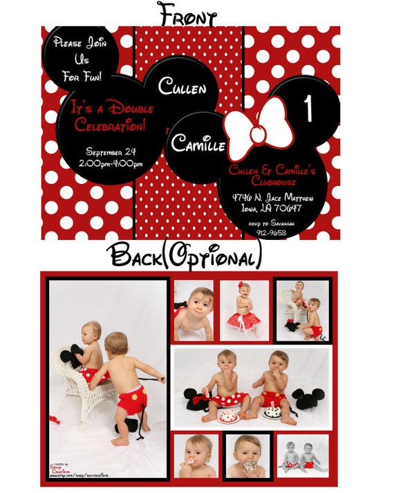 Minnie Mouse or Mickey Mouse Custom Digital Birthday Party Invitation Il_570xn