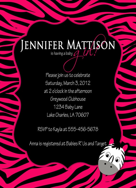 Baby Shower Digital Invitation -Zebra Print Il_570xn