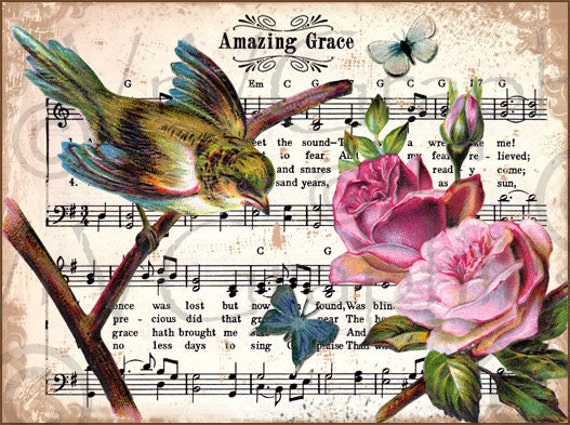 Items similar to Amazing Grace Bird Roses Christian Hymn Music Digital