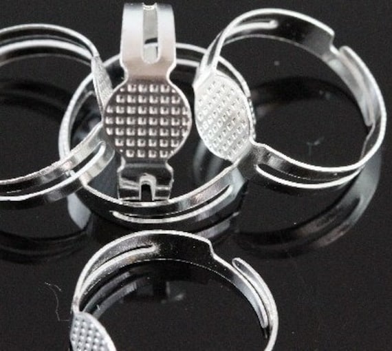 Wholesale 50 Silver Plated Adjustable Ring Blanks Flat 8mm