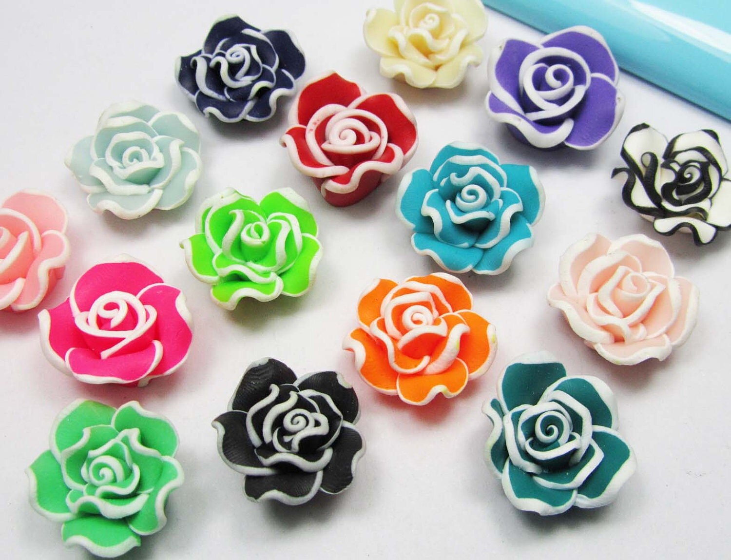 20pc Mixed Color 22mm Beautiful Clay Rose Flower Charm Jewelry