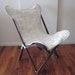 Tripo Butterfly Chair - White Cowhide Patchwork Leather Cover - Wood Folding Frame