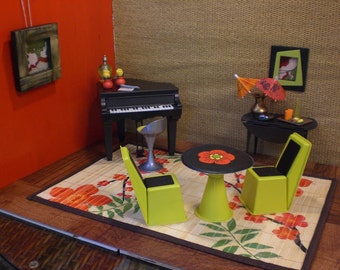 Barbie Doll House PIANO SUSHI BAR Funky Modern Complete Room Furniture Accessories ooak