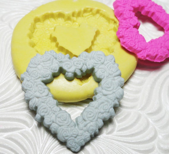 FLORAL FLOWER HEART Mold Flexible Silicone Push Mold for