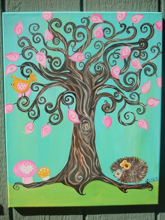 Download Items similar to Whimsical Woodland Tree Painting with ...