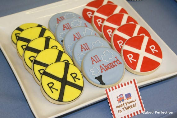Train Theme Hand Decorated Sugar Cookies//Train Theme Dessert Buffet Cookies for Birthday Party and Favors